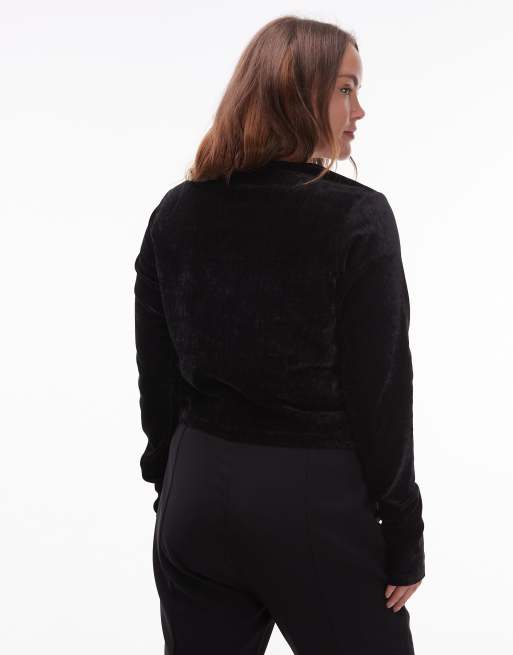 ASOS DESIGN Curve – Durchgeknöpftes Samt-Oberteil in Schwarz, 4 von 4