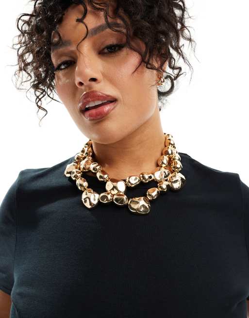 ASOS DESIGN Curve – Dwurzędowy naszyjnik typu choker w kolorze złota w kształcie stopionych korali