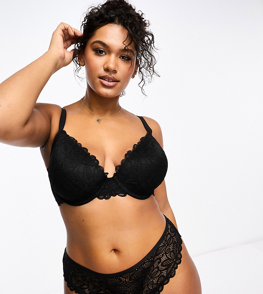 ASOS DESIGN Curve Dylan lace cheeky brazilian brief in black