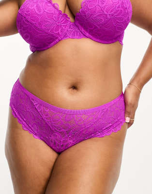 Asos Design Curve Dylan Lace Cheeky Brazilian Brief In Purple