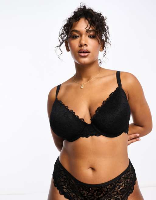 ASOS DESIGN Curve Dylan lace cheeky brazilian brief in black