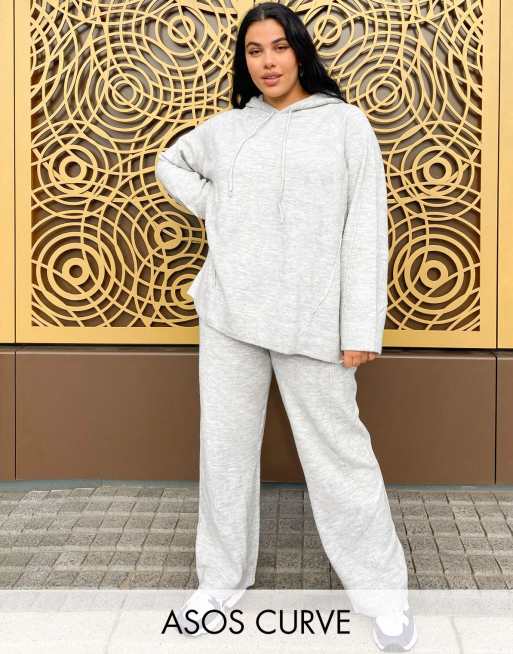 ASOS DESIGN Curve – Dzianinowa bluza z kapturem oversize w kolorze szarego melanżu – część zestawu