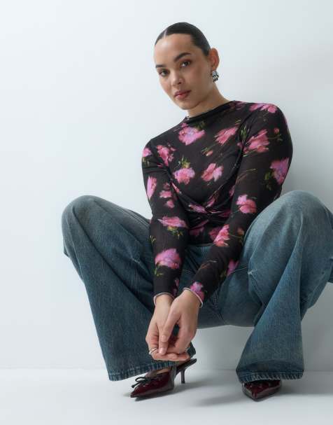 ASOS DESIGN Curve dzianinowy top z detalem biustonosza we wzór kwiatowy - view 1