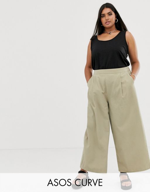 ASOS DESIGN Curve easy wide leg canvas pant with elasticated back | ASOS