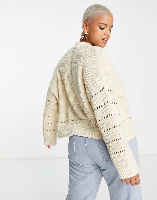 ASOS DESIGN Curve edge to edge cardigan in crochet open stitch in cream