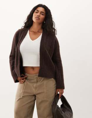 Asos Curve Asos Design Curve Edge To Edge Cardigan In Brown