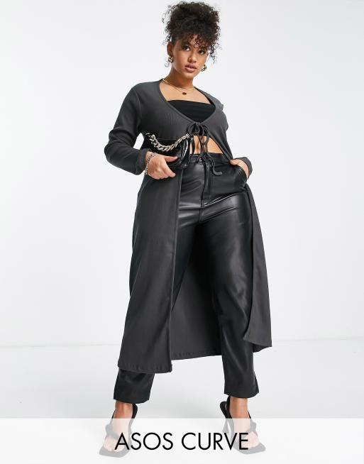 ASOS DESIGN Curve - Edit - Gilet côtelé longueur mollet en maille résistante - Gris foncé