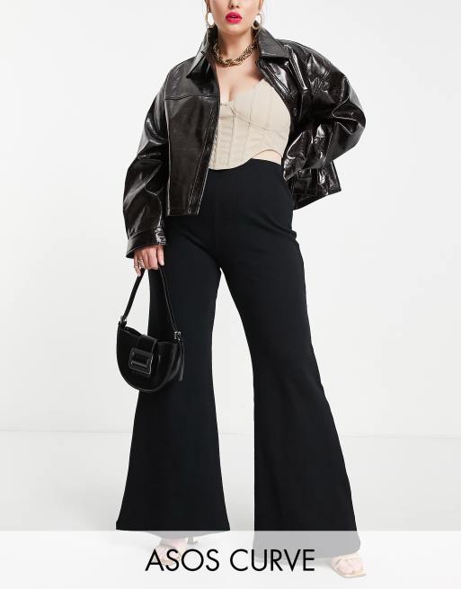 ASOS DESIGN ribbed flare pants in black