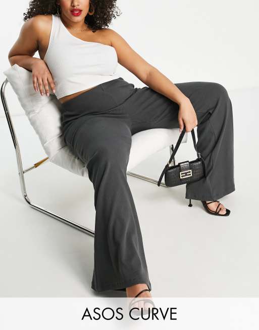 Shape Grey Ribbed Flared Pants, Curve