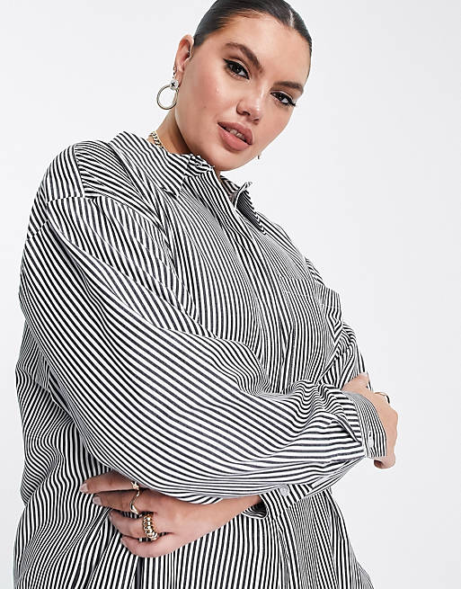  Shirts & Blouses/Curve Edit longline oversized poplin shirt in mono stripe 