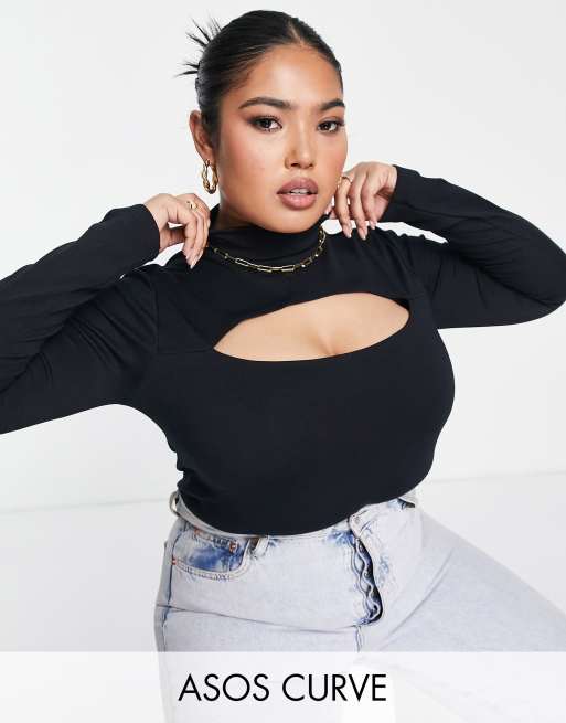 ASOS DESIGN Curve - Edit Luxe Handle - Sort bodystocking med udskæring