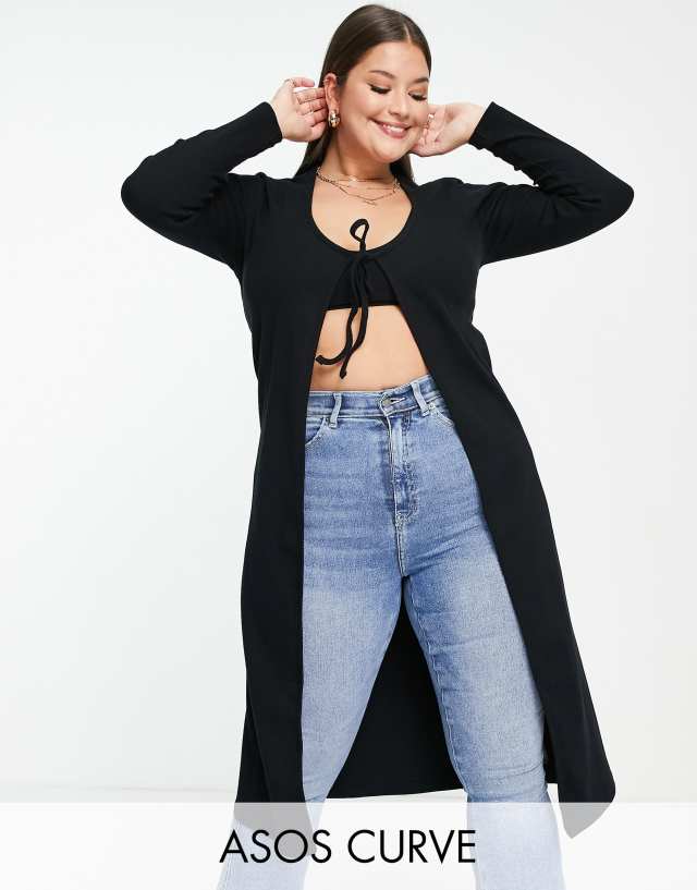 ASOS DESIGN Curve Edit power rib midaxi cardigan in black