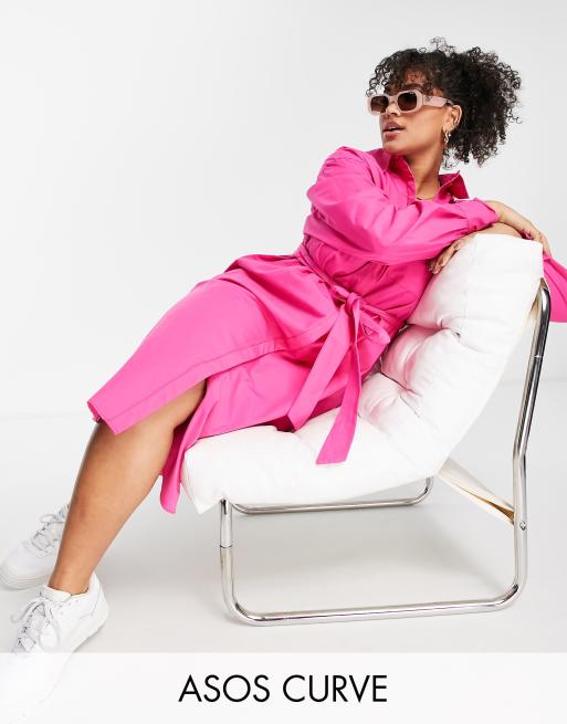 ASOS DESIGN Curve - Edit - Robe chemise stretch mi-longue avec ceinture amovible - Rose vif