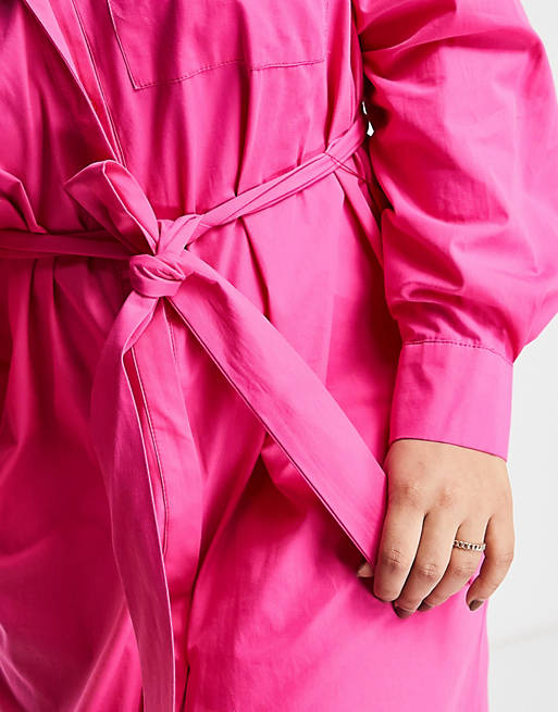 Dresses Curve Edit stretch midi shirt dress with detachable  belt in bright pink 
