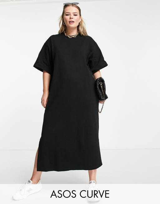 ASOS DESIGN Curve – Edit – Svart t-shirtklänning i midaxilängd av sweatshirtmaterial