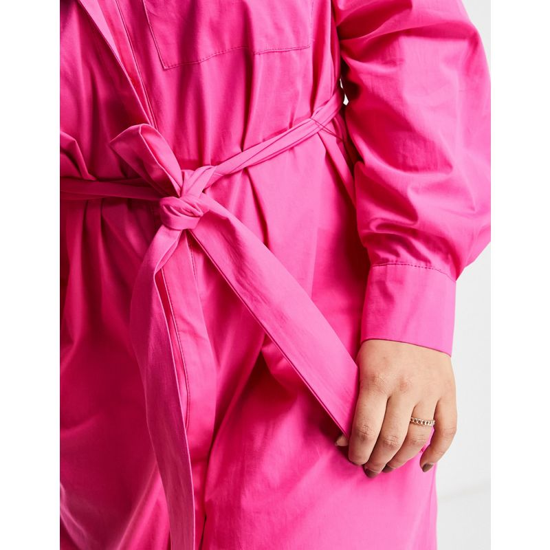 Donna h8mP2 DESIGN Curve - Edit - Vestito camicia midi elasticizzato con cintura rimovibile, colore rosa acceso