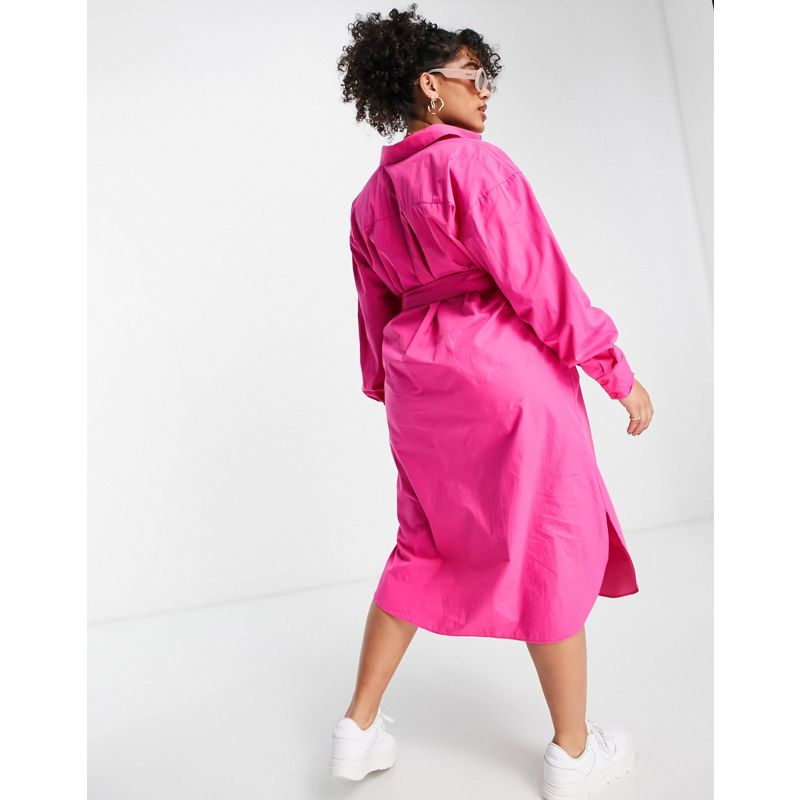 Donna h8mP2 DESIGN Curve - Edit - Vestito camicia midi elasticizzato con cintura rimovibile, colore rosa acceso
