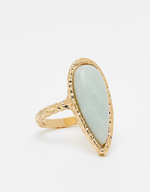 ASOS DESIGN Curve - Edizione limitata - Anello placcato oro 14 k con pietra semipreziosa
