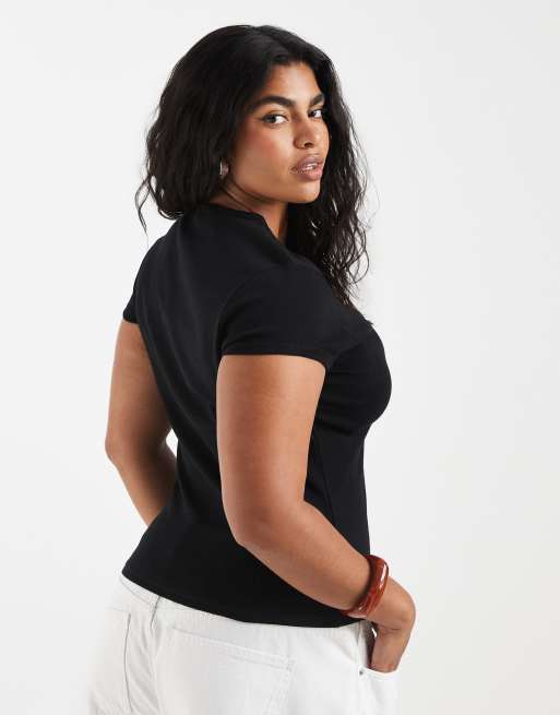 ASOS DESIGN Curve - Effen baby tee met korte mouwen in zwart, 4 van 4