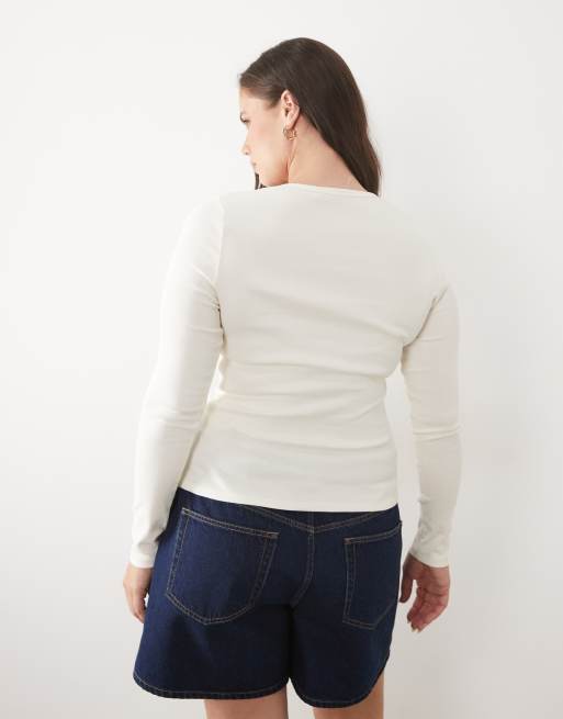 ASOS DESIGN Curve - Effen top met lange mouwen in ivoorwit, 4 van 4