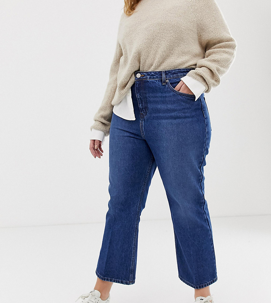 Asos Curve - Asos design curve – egerton – mörkblå ankellånga flare jeans i vintagestil