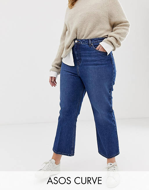 ASOS DESIGN Curve egerton rigid cropped flare jeans in dark vintage wash