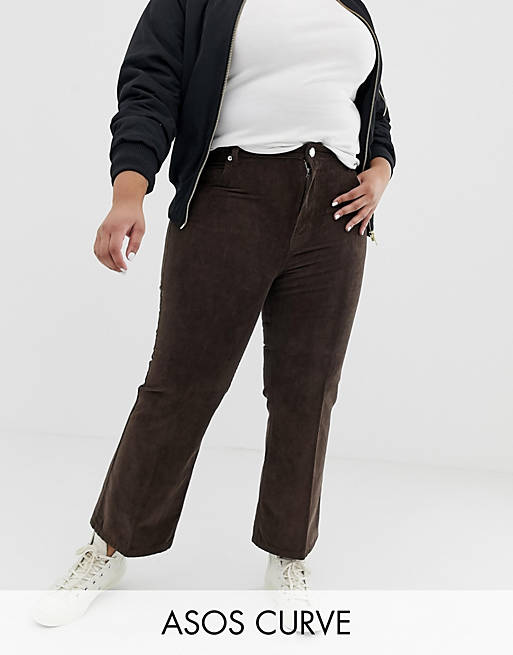 ASOS DESIGN Curve Egerton rigid cropped kick flare jeans in vintage brown cord