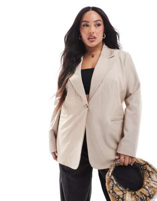 ASOS DESIGN Curve - Einreihiger Blazer in Steinbeige-Neutral