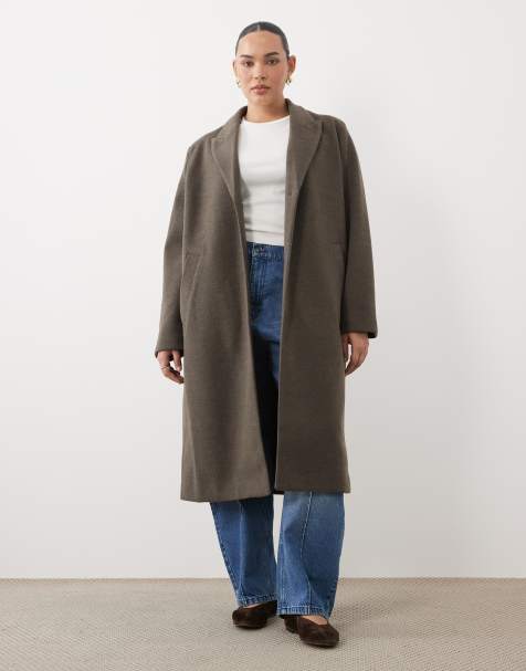 ASOS DESIGN Curve einreihiger Mantel zum Überziehen in Taupe-Melange - view 1