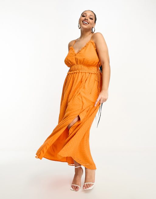strapless open back dress Orange Red Floral Slip Midi Dress  Gabi Swimwear