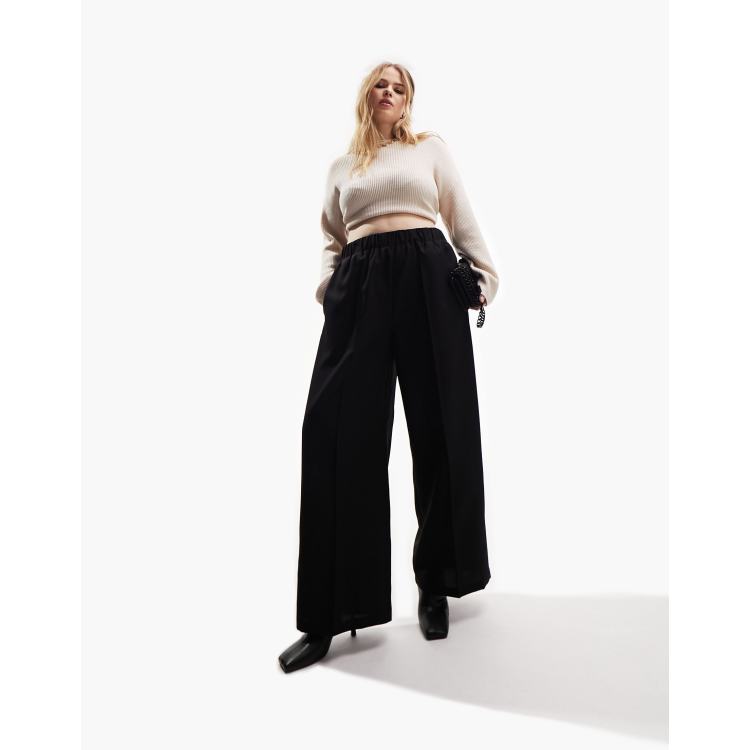 ASOS DESIGN Curve elastic waist tailored trouser in black