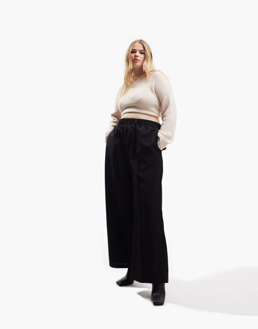 ASOS DESIGN Tall elastic waist tailored trouser in black