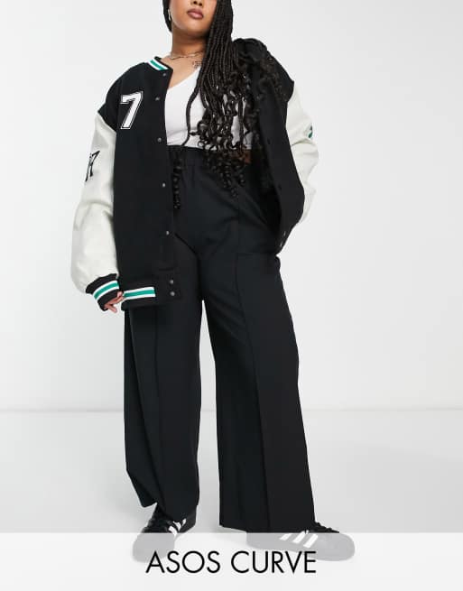 ASOS DESIGN Curve elastic waist tailored trouser in black