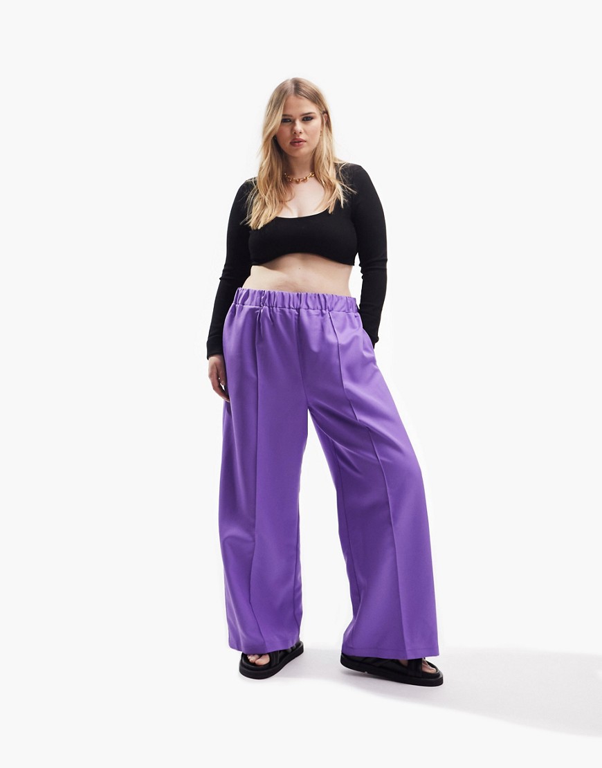 ASOS DESIGN Curve elastic waist tailored trouser in purple