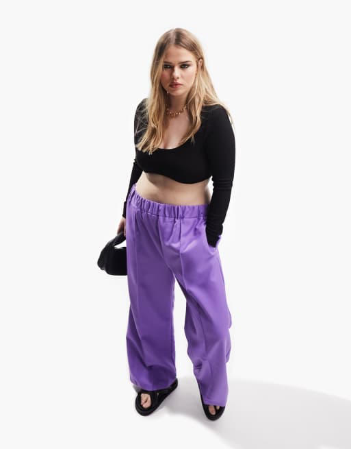 ASOS DESIGN Curve elastic waist tailored trouser in purple