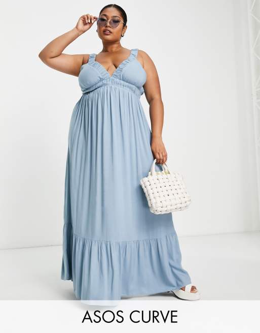 Ruffle Maxi Maternity Dress (Duck Egg Blue)