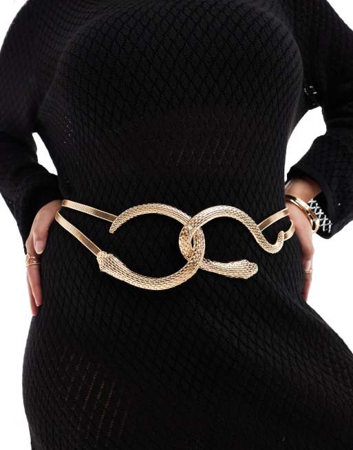 ASOS Design Curve – Elastischer Taillen- und Hüftgürtel im Schlangenketten-Design in Gold , 2 von 4