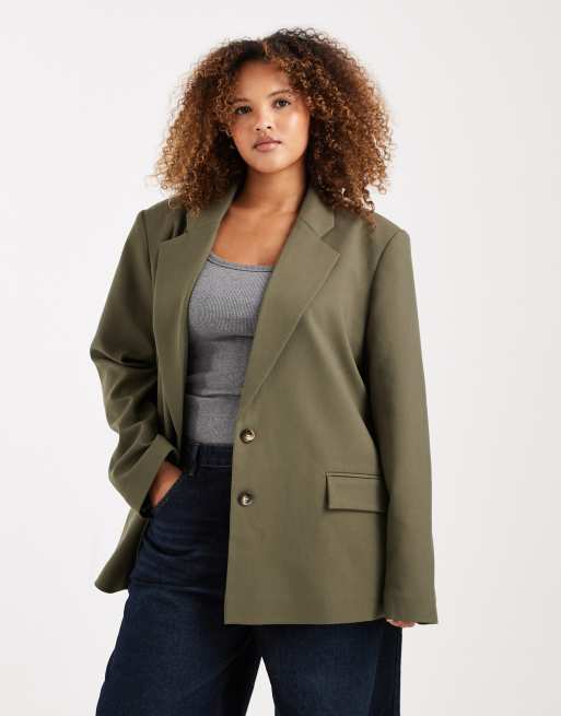 ASOS DESIGN Curve – Elegancka marynarka grandad w kolorze khaki, 2 z 4