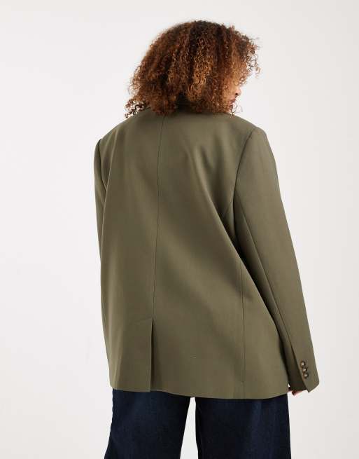 ASOS DESIGN Curve – Elegancka marynarka grandad w kolorze khaki, 4 z 4