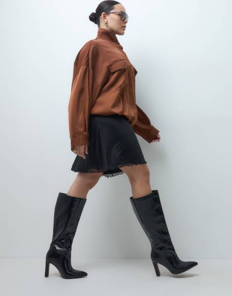 ASOS DESIGN Curve eleganckie kozaki do kolan na obcasie w czerni - view 1