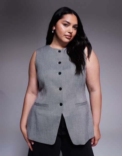 ASOS DESIGN Curve - Elegant hoogsluitend gilet met visgraatmotief in zwart-wit - view 1