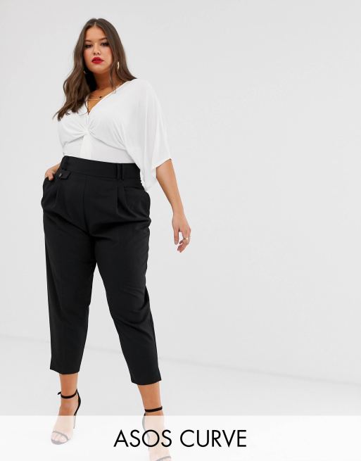 ASOS DESIGN Curve - Elegant nette broek met ruimvallende pijpen en hoge taille