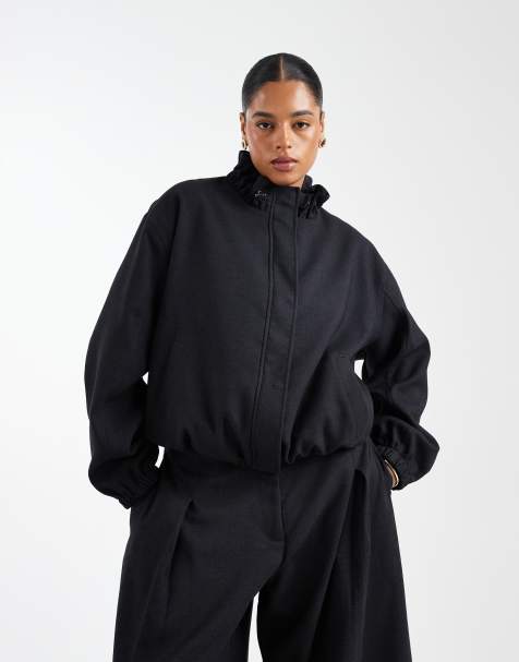 ASOS DESIGN Curve - Elegant trainingsjack met opstaande boord in antracietgrijs, deel van co-ord set - view 1