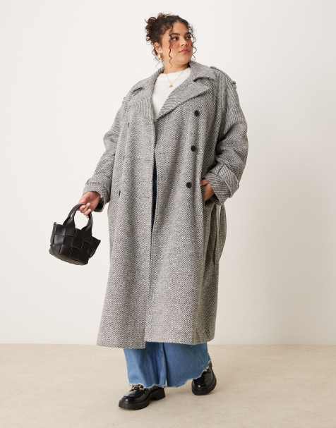 ASOS DESIGN Curve - Elegant trenchcoat med sort og hvidt mønster - view 1
