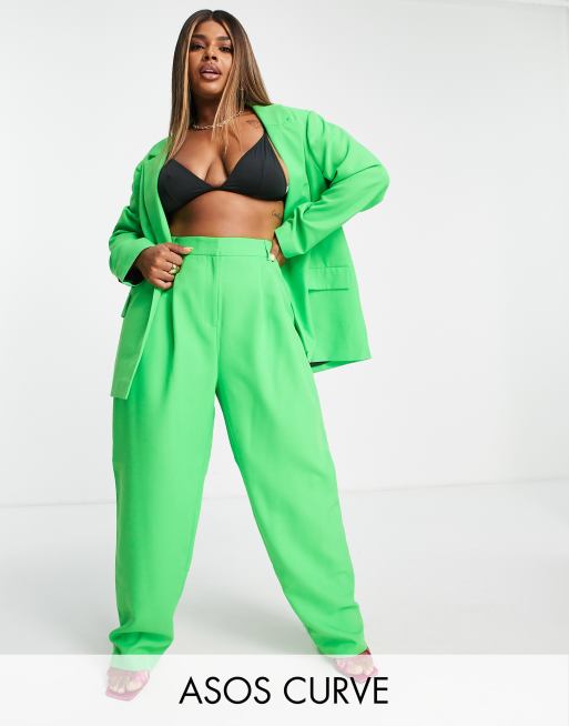 ASOS DESIGN Curve – Elegante Anzughose in Dad-Passform in knalligem Apfelgrün, Kombiteil