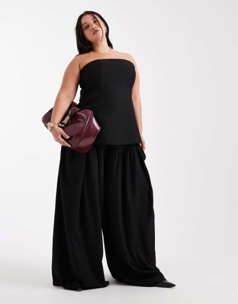 ASOS DESIGN Curve - Elegante bouclé broek met contrasterende ballonpijpen in zwart, deel van co-ord set - view 1