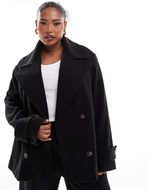 ASOS DESIGN Curve Elegante Cabanjacke aus Wollimitat in Schwarz