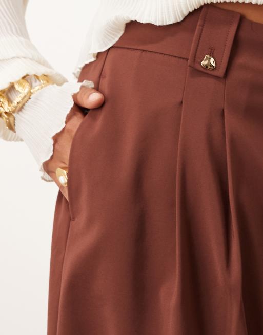 ASOS DESIGN Curve - Elegante cropped broek met verstelbaar bandje aan de taille in chocoladebruin, 4 van 5