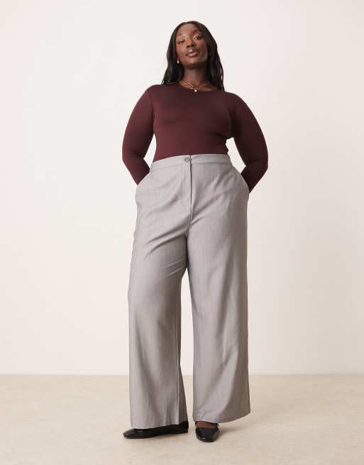ASOS DESIGN Curve - Elegante dad broek met wijde pijpen in grijs