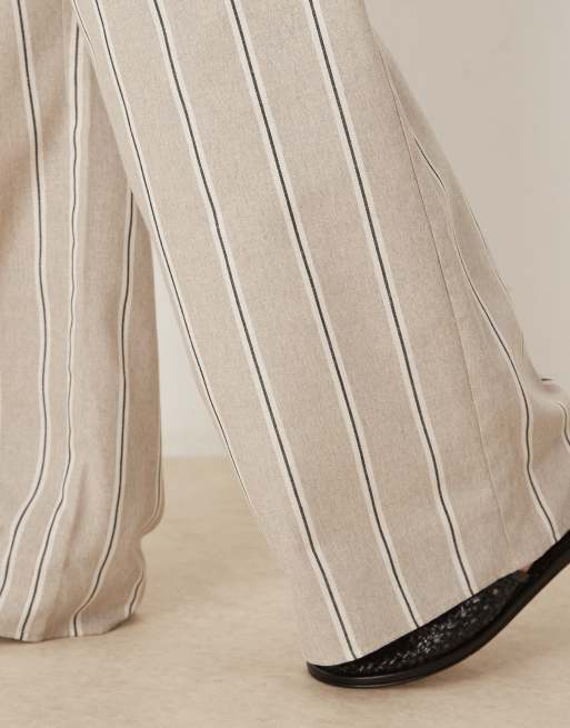 ASOS DESIGN Curve - Elegante gestreepte broek met linnenlook en elastische gestrikte taille in taupe, 5 van 5